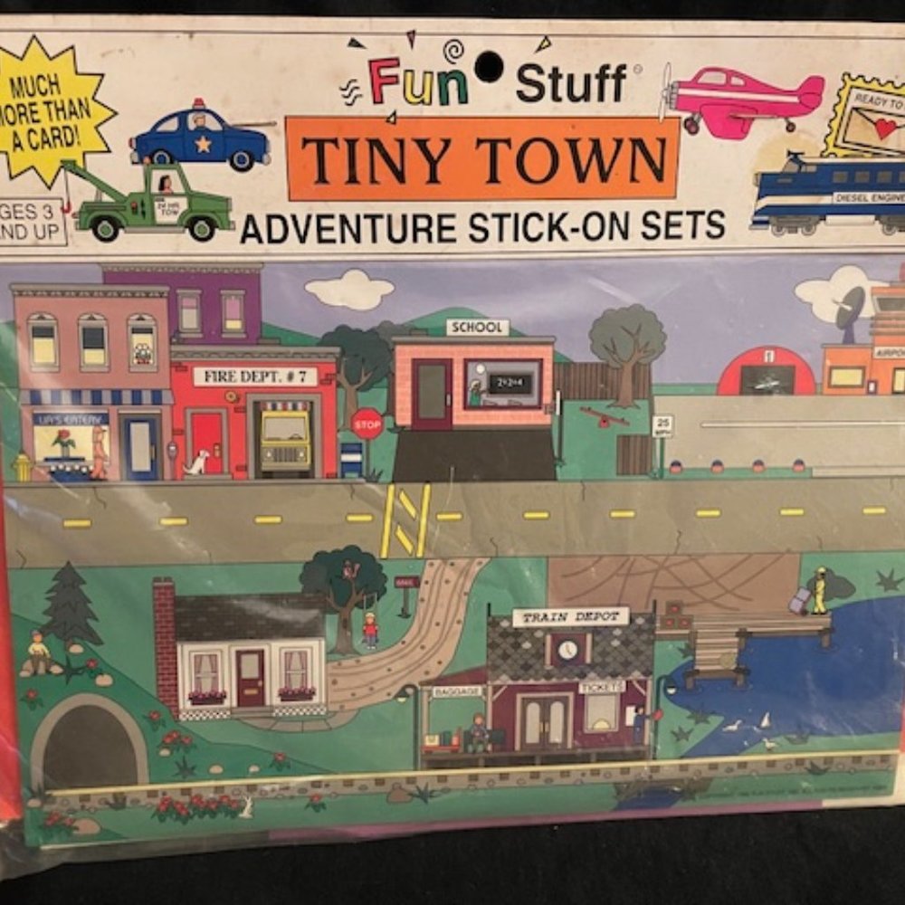 1995 Fun Stuff Tiny Town  Adventure Stick-on Sets.  Reusable Vinyl Cling ons New